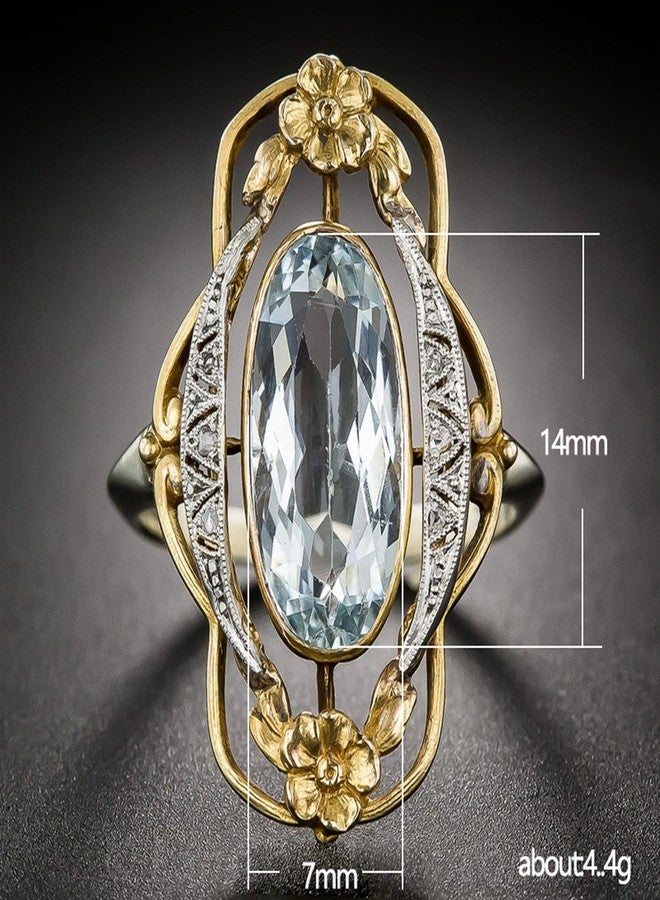Vsoruln Hollow Out Vintage 925 Sterling Silver Emerald Ring Golden Flower Antique Rings Oval CZ Gold Plated Engagement Rings, Suitable Cocktail Anniversary Cubic Zirconia Ring for Women (8) - Image 2